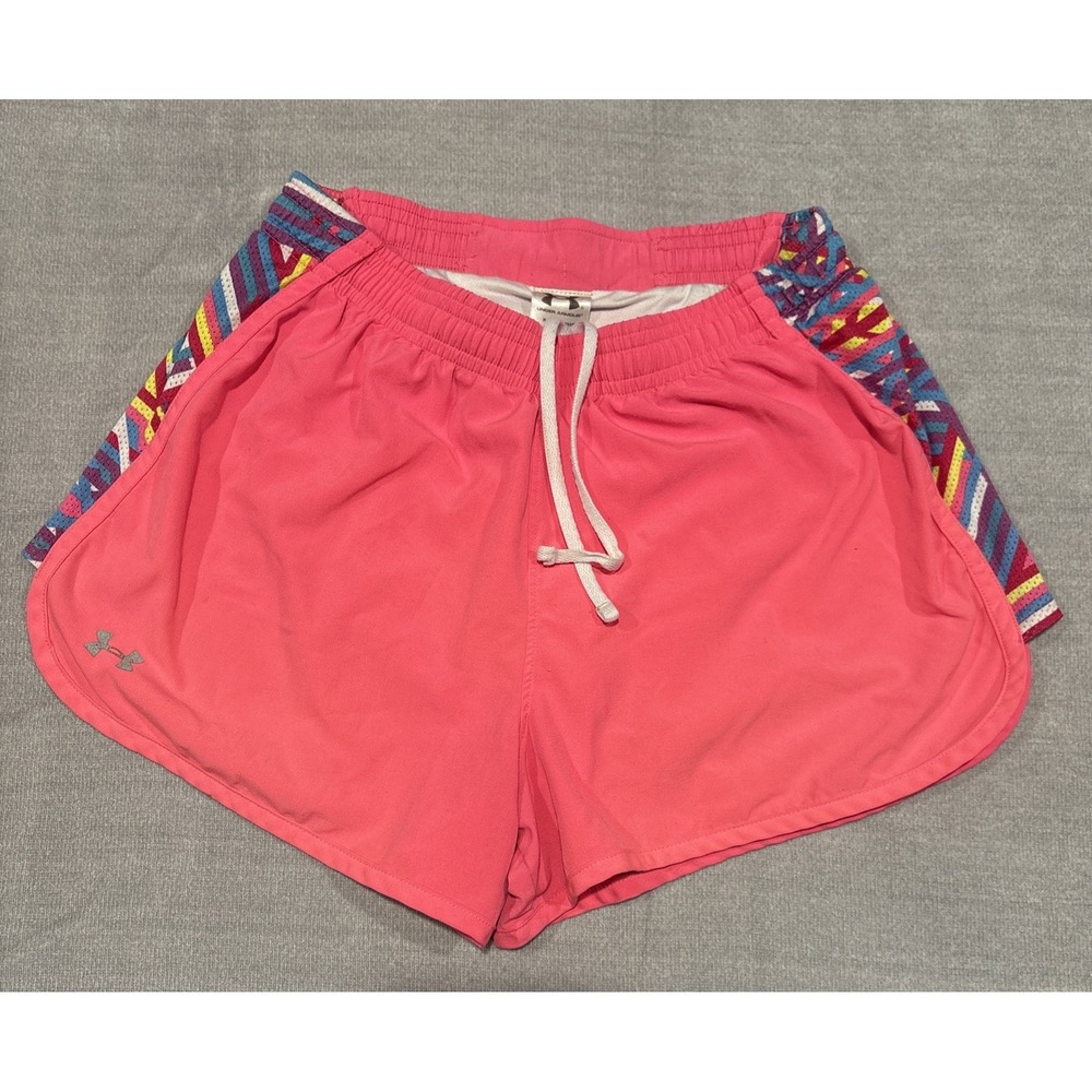 Under Armour XS Women's Pink Multi Colored Lined Athletic Sports Running shorts